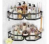 Adurei Adhesivo Estanteria Baño sin Taladro Estante Rinconera con Adhesivo Gran Capacidad 304 Acero Inoxidable Ducha Estanteria Organizador Repisas para Baño 2 Piezas (Negro)