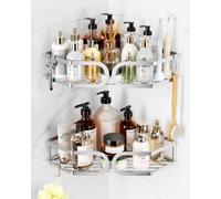 Adurei Adhesivo Estanteria Baño sin Taladro Estante Rinconera con Adhesivo Gran Capacidad 304 Acero Inoxidable Ducha Estanteria Organizador Repisas para Baño 2 Piezas(Plata)