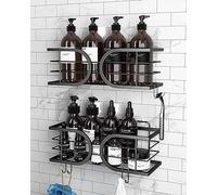 Adurei Adhesivo Estantes Cesta para Ducha de Baño Gran Capacidad 304 Acero Inoxidable Ducha Estanteria Organizador para Cocina o Baño 2 Piezas(Negro)