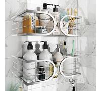 Adurei Adhesivo Estantes Cesta para Ducha de Baño Gran Capacidad 304 Acero Inoxidable Ducha Estanteria Organizador para Cocina o Baño 2 Piezas(Plata)