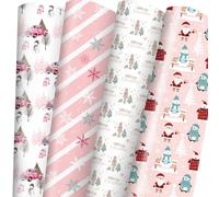Adurself 6 hojas gigantes de papel de regalo de Navidad rosa, árbol de Navidad, cascanueces, Papá Noel, muñeco de nieve, copos de nieve, camiones, papel de regalo plano plegado para cumpleaños, baby
