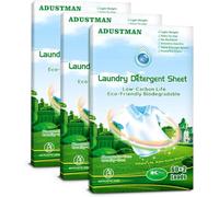 ADUSTMAN Hojas de detergente para ropa (tiras), 186 cargas, paquete de 3 unidades, tecnología sin líquidos, respetuosa con el medio ambiente, sin jarras de plástico