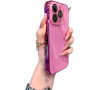 Advanced Electroplated Glass Lens Film Case, for iPhone 16/15/14/13 Pro MAX, Luxury Metal Frame Tempered Glass Phone Cover with Camera Protection (for 16ProMax,Rose Red)