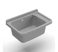 Adventa Bañera lavadero de Resina de Polipropileno, fijación a la Pared, con sifón y desagüe, Resistente a los ácidos de Uso común, lavadero, Garaje, Exterior, Gris Cemento, 60 x 40 x 25 cm