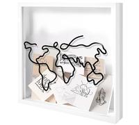 Adventure Archive Box - Caja de recuerdos de viaje de 30,5 x 30,5 cm, con diseño de mapa del mundo, marco de caja de sombra con ranura en la parte superior, soporte para boletos, pantalla de memoria y