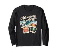 Adventure Awaits - Camiseta Vintage de Fotos de Viaje para Amantes de la Naturaleza Manga Larga