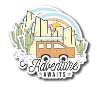 Adventure Awaits FHJ110 - Calcomanías de vinilo laminado de alta calidad para amantes del senderismo, camping, montañas, naturaleza, exteriores, paquete de 2 calcomanías | 5 pulgadas en el lado más ancho | Fabricado en Estados Unidos
