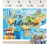 Adventure Awaits - Fondo de fotografía con texto en inglés "Let The Adventure Begin", para graduación, viajes, pancarta temática de viaje, suministros de decoración de fiesta (7 x 5 pies (84 x 60