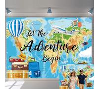 Adventure Awaits - Fondo de fotografía con texto en inglés "Let The Adventure Begin", para graduación, viajes, pancarta temática de viaje, suministros de decoración de fiesta (8 x 6 pies)