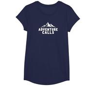 Adventure Calls Mountain Peaks Explorador al Aire Libre Camiseta, Niñas, Azul Marino, Grande