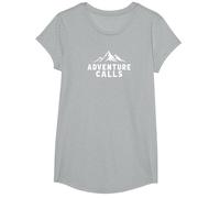 Adventure Calls Mountain Peaks Explorador al Aire Libre Camiseta, Niñas, Gris Jaspeado, L