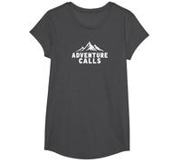 Adventure Calls Mountain Peaks Explorador al Aire Libre Camiseta, Niñas, Jaspeado Oscuro, L