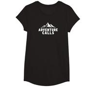 Adventure Calls Mountain Peaks Explorador al Aire Libre Camiseta, Niñas, Negro, Grande