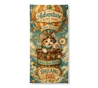 Adventure Hot Air Air - Bolas de aire caliente, cubierta de puerta, pancarta decorativa, ilustración vintage de gato, decoración de puerta delantera, suministros para festivales temáticos de viajes en