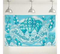 Adventure in the Skyline - Fondo de bolas de aire caliente, bonito patrón de nube azul para fiestas, fondo de fotos para interiores y exteriores, para celebraciones, 71 x 43 pulgadas