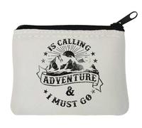 Adventure Is Calling Adventure and I Must Go Mountain Sunrise - Monedero minimalista gráfico de neopreno, 10 x 11 cm, color blanco, White, Talla única