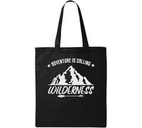 Adventure is Calling Wilderness - Bolsa de algodón ecológico natural, color negro, Black, Talla única