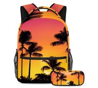 Adventure-Ready Essentials, Juego de 2 mochilas escolares para niños con mochila de gran capacidad y estuche para lápices, para niños, niñas y adolescentes, hojas de coco, Multicolor#08,