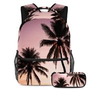 Adventure-Ready Essentials, Juego de 2 mochilas escolares para niños con mochila de gran capacidad y estuche para lápices, para niños, niñas y adolescentes, hojas de coco, Multicolor#05,