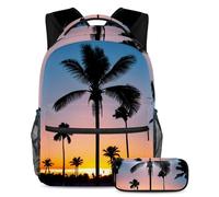 Adventure-Ready Essentials, Juego de 2 mochilas escolares para niños con mochila de gran capacidad y estuche para lápices, para niños, niñas y adolescentes, hojas de coco, Multicolor#06,