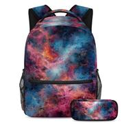 Adventure-Ready Essentials, Juego de 2 mochilas escolares para niños con mochila de gran capacidad y estuche para lápices, para niños, niñas y adolescentes, galaxia rosa, multicolor, B：29.4x20x40cm\