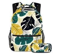 Adventure-Ready Essentials, Juego de 2 mochilas escolares para niños con mochila de gran capacidad y estuche para lápices, para niños, niñas y adolescentes, hojas de coco, Multicolor#04,