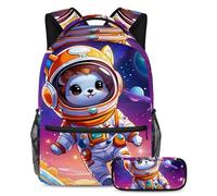 Adventure-Ready Essentials, Juego de 2 mochilas escolares para niños con mochila de gran capacidad y estuche para lápices para niños, niñas y adolescentes, lindo loro en el espacio, Multicolor#03,