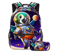 Adventure-Ready Essentials, Juego de 2 mochilas escolares para niños con mochila de gran capacidad y estuche para lápices para niños, niñas y adolescentes, lindo loro en el espacio, Multicolor#02,