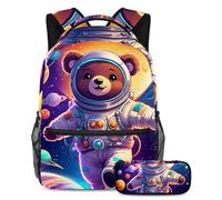 Adventure-Ready Essentials, Juego de 2 mochilas escolares para niños con mochila de gran capacidad y estuche para lápices para niños, niñas y adolescentes, lindo loro en el espacio, Multicolor#06,