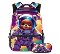 Adventure-Ready Essentials, Juego de 2 mochilas escolares para niños con mochila de gran capacidad y estuche para lápices para niños, niñas y adolescentes, lindo loro en el espacio, Multicolor#08,