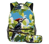 Adventure-Ready Essentials, Juego de 2 mochilas escolares para niños con mochila de gran capacidad y estuche para lápices, para niños, niñas y adolescentes, bonito pájaro carpintero, multicolor,