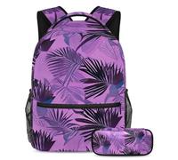 Adventure-Ready Essentials, Juego de 2 mochilas escolares para niños con mochila de gran capacidad y estuche para lápices, para niños, niñas y adolescentes, hojas de coco, Multicolor#01,