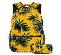 Adventure-Ready Essentials, Juego de 2 mochilas escolares para niños con mochila de gran capacidad y estuche para lápices, para niños, niñas y adolescentes, hojas de coco, Multicolor#02,