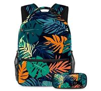 Adventure-Ready Essentials, Juego de 2 mochilas escolares para niños con mochila de gran capacidad y estuche para lápices, para niños, niñas y adolescentes, hojas de coco, Multicolor#07,