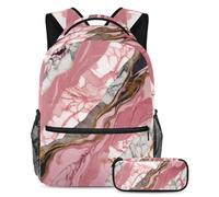 Adventure Ready, mochila con estuche para lápices, juego de 2 mochilas escolares duraderas para niños, niñas y adolescentes, textura de mármol rosa, multicolor, B：29.4x20x40cm P：19x7.5x3.8cm,