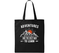 Adventures are The Best Way to Learn - Bolsa de algodón ecológico natural, color negro, Black, Talla única