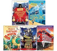 Adventures on Trains Series 5 Books Collection Set By M. G. Leonard & Sam Sedgman (Danger at Dead Man's Pass, Murder on the Safari Star, Kidnap on the California Comet, Highland Falcon Thief & More)