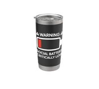 Advertencia Batería social Críticamente baja Humor introvertido divertido Vaso térmico de acero inoxidable de doble pared