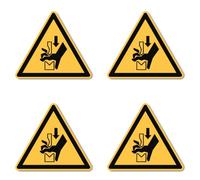 Advertencia de peligro de aplastamiento de la mano entre herramientas de una prensa: W030 - DIN EN ISO 7010 / ASR A1.3 - pegatina: Ø 10 cm, 4 unidades