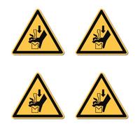 Advertencia de peligro de aplastamiento de la mano entre herramientas de una prensa: W030 - DIN EN ISO 7010 / ASR A1.3 - pegatina: diámetro 7,5 cm, 4 unidades.