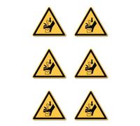 Advertencia de peligro de aplastamiento de la mano entre herramientas de una prensa: W030 - DIN EN ISO 7010 / ASR A1.3 - pegatinas: diámetro 5 cm, 6 unidades.