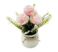 Advokingtap Juego de 1 planta artificial en maceta estilo nórdico, bonsái sintético con borde elegante, follaje de plástico realista para decoración de estantes de escritorio en casa, oficina, rosa