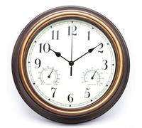 Advokingtap Reloj de pared para exteriores de 12 pulgadas con termómetro, higrómetro, resistente a la intemperie, decoración silenciosa, plástico, monitor de humedad y temperatura, fácil de instalar
