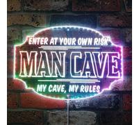 ADVPRO Letrero LED RGB Dynamic Glam con texto en inglés "Man Cave Rules Enter At Your Own Risk", forma cortada a borde, decoración 3D inteligente, señalización multicolor st06s43-fnd-i0061-c