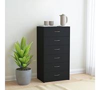 ADWOA Aparador con 6 cajones Madera contrachapada Negro 50x34x96 cm Libreria con Puertas