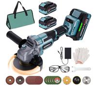 ADWOLT Amoladora angular sin cable 125 mm, 21V Amoladora angular, 6 niveles ajustables con 2 x 4.0Ah batería, motor sin escobillas 9000 rpm Amoladora de metal con disco de láminas para cortar