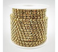 AEAOA 1 rollo de cadena de diamantes de imitación de cristal de 9 m con cierre de cadena, joyería, manualidades, decoración para coser (4 mm, oro mineral)