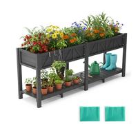 AeasyG Orto Alto 183x44x73cm, Fioriera Esterna Elevata con Ripiano, Resistente Alle Intemperie, 6 Ganci e 2 Fodere Non Tessute, per Ortaggi Fiori Erbe Aromatiche, Giardino Balcone Terrazza, Nero