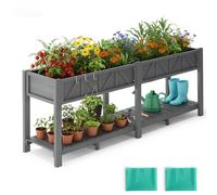 AeasyG Orto Alto 183x44x73cm, Fioriera Esterna Elevata con Ripiano, Resistente Alle Intemperie, 6 Ganci e 2 Fodere Non Tessute, per Ortaggi Fiori Erbe Aromatiche, Giardino Balcone Terrazza, Grigio