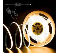 AebeChun Fita Led COB Blanca Cálida, Tira Regulable con Alimentación y Regulador, CRI92, Ancho 8mm, 3M Led COB para Armario, TV, Cocina, Salón DIY, 3000 K